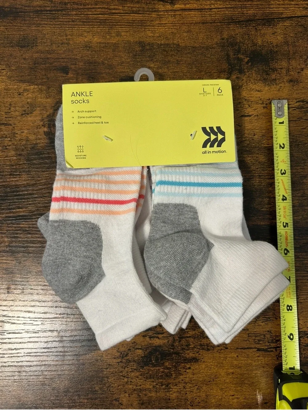 All in Motion Ankle Socks 6 Pack Size L Cushioned Athletic Moisture Wicking New
